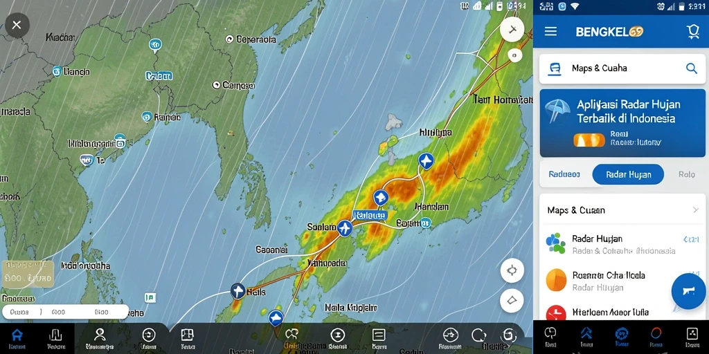 Antarmuka aplikasi BENGKEL69 menampilkan data radar hujan secara real-time.