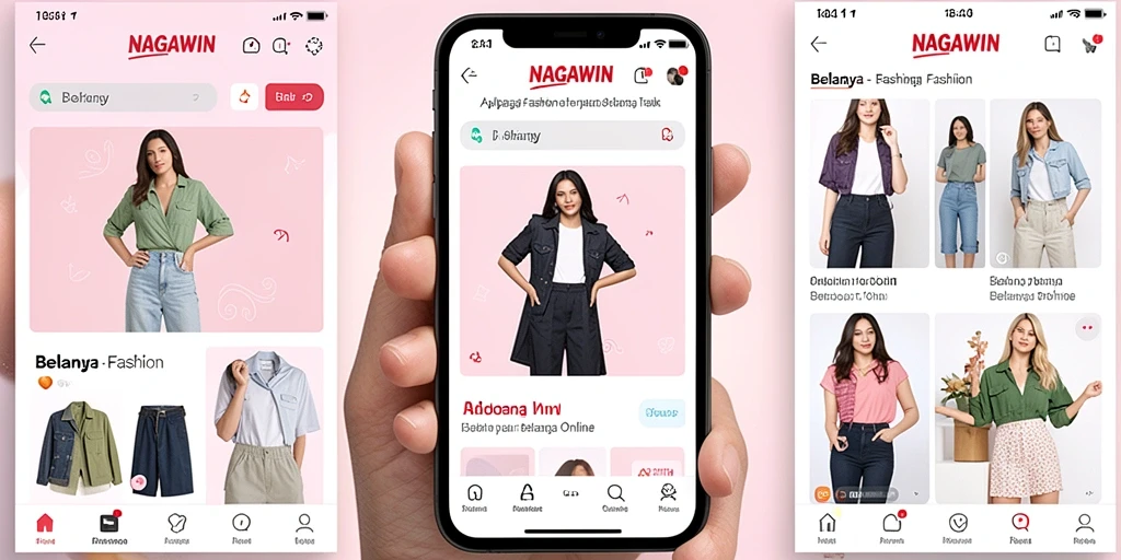 Antarmuka aplikasi NAGAWIN yang user-friendly untuk belanja Fashion.